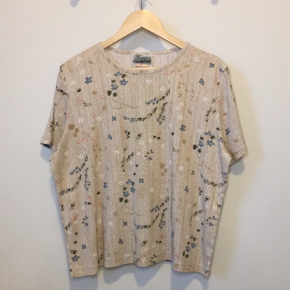Vintage Cottagecore Neutral Floral Pointelle Tee Northern Reflections Size XL - Picture 2 of 8